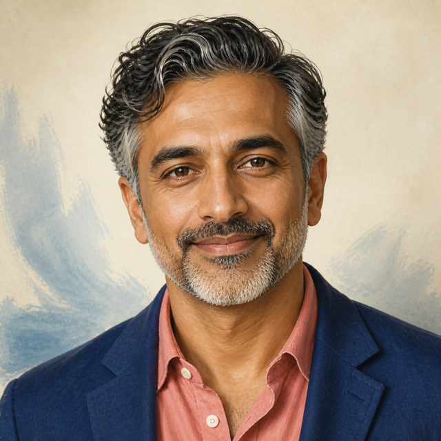 Portrait of fictional testimonial author Arun Mehta